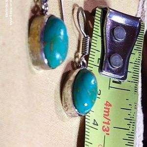📌TURQUOISE STERLING. 1-1/2" LONG  EARRINGS. FISH HOOK STYLE.9 X 16MM. OVAL
